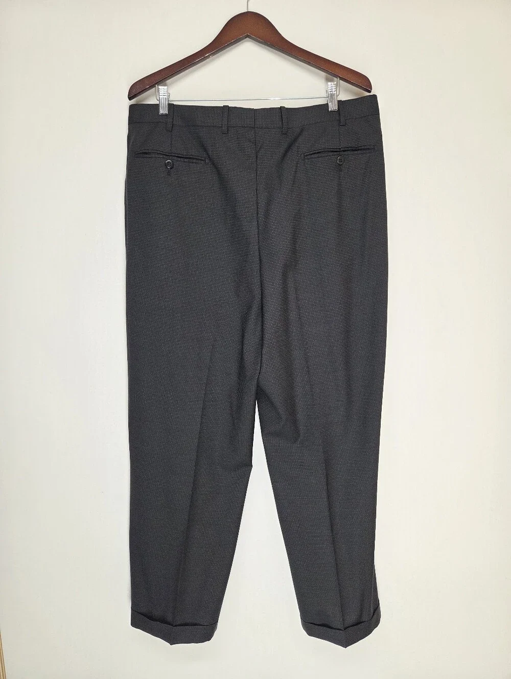 Zanella for Nordstrom Duncan Mens 38W Black Micro Check Wool Pleated Pants